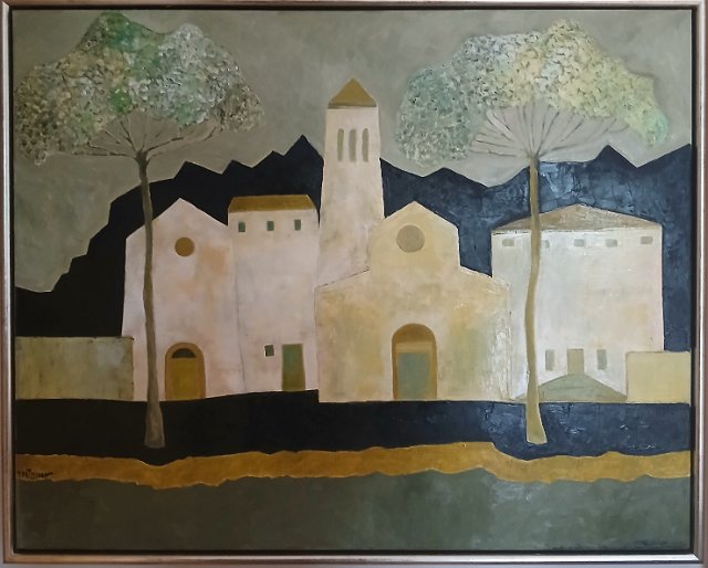 dorpsgezicht in toscane.jpg - Dorpsgeziicht in Toscane, olieverf op doek, 100x80cm